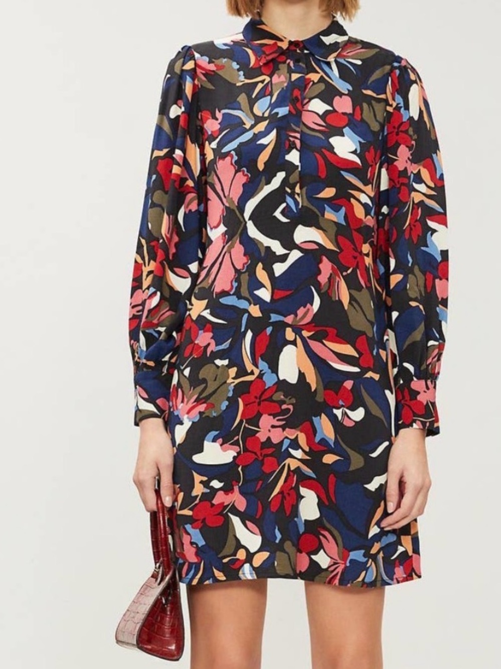 ba&sh Catty Floral Print Crepe Long Sleeve Lady Dress Shirtdress Size Medium
